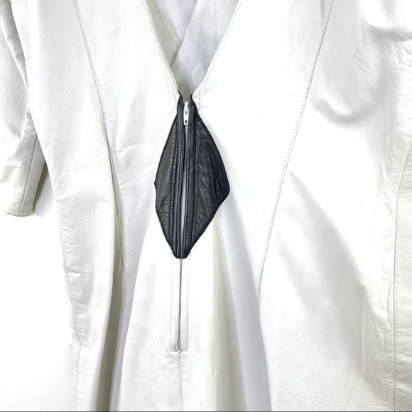 RARE Vintage Leathercraft Process 80's White Leather Fitted Dress Diamond Detail - Picture 9 of 14